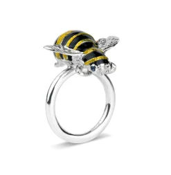Sterling Silver Bumble Bee Ring Finished In Enamel