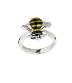 Sterling Silver Bumble Bee Ring Finished In Enamel