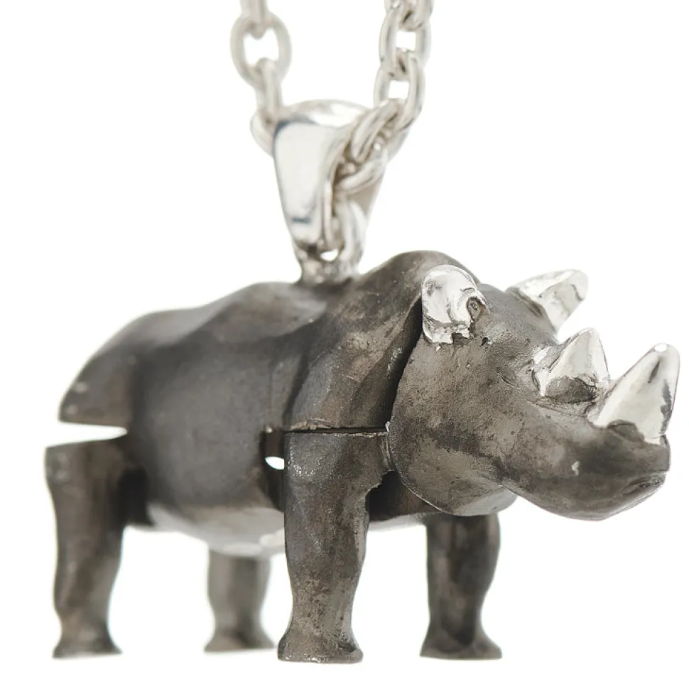 Sterling Silver Charging Rhino Pendant