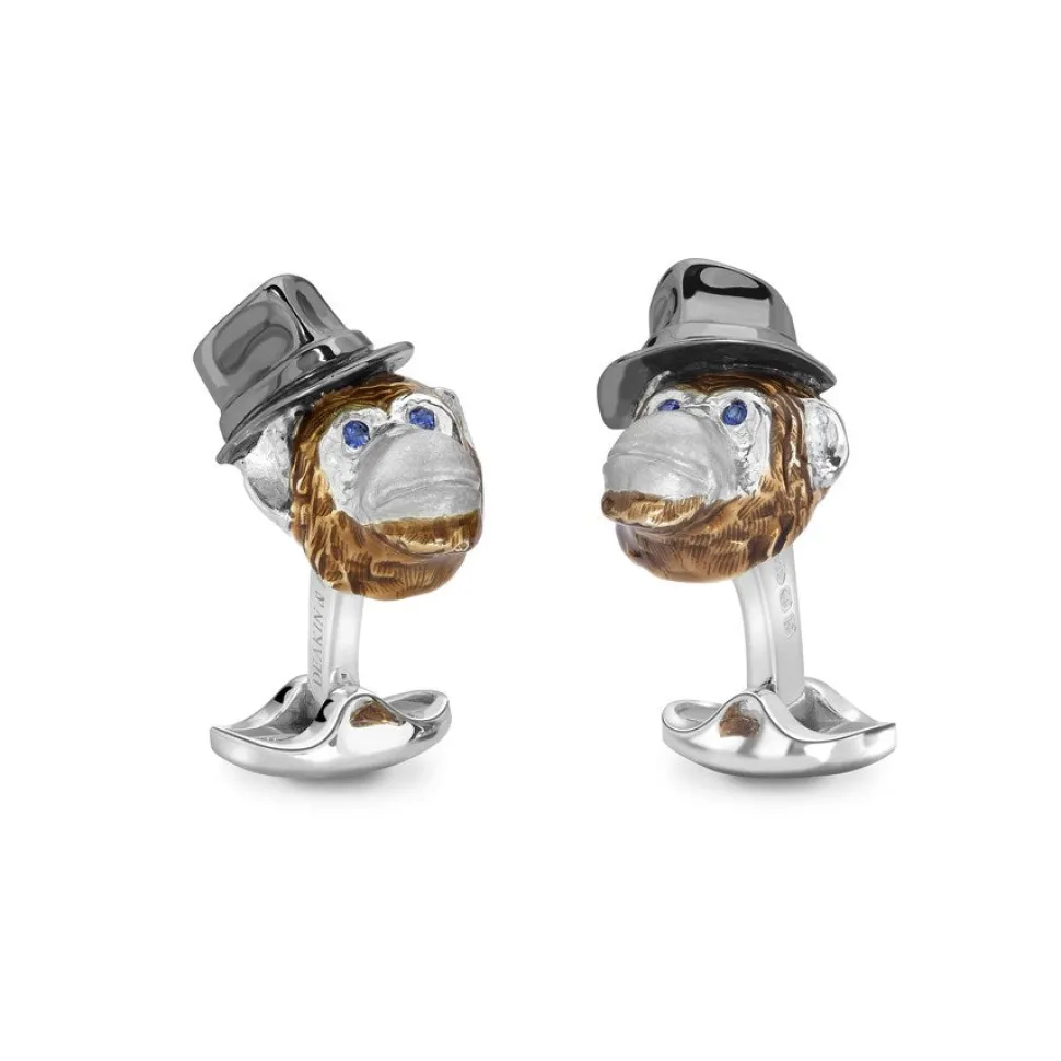 Sterling Silver Chimpanzee With Hat Cufflinks