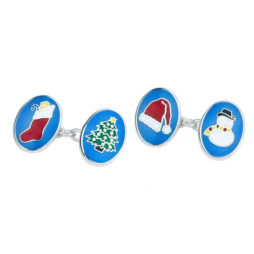 Sterling Silver Christmas Enamelled Cufflinks
