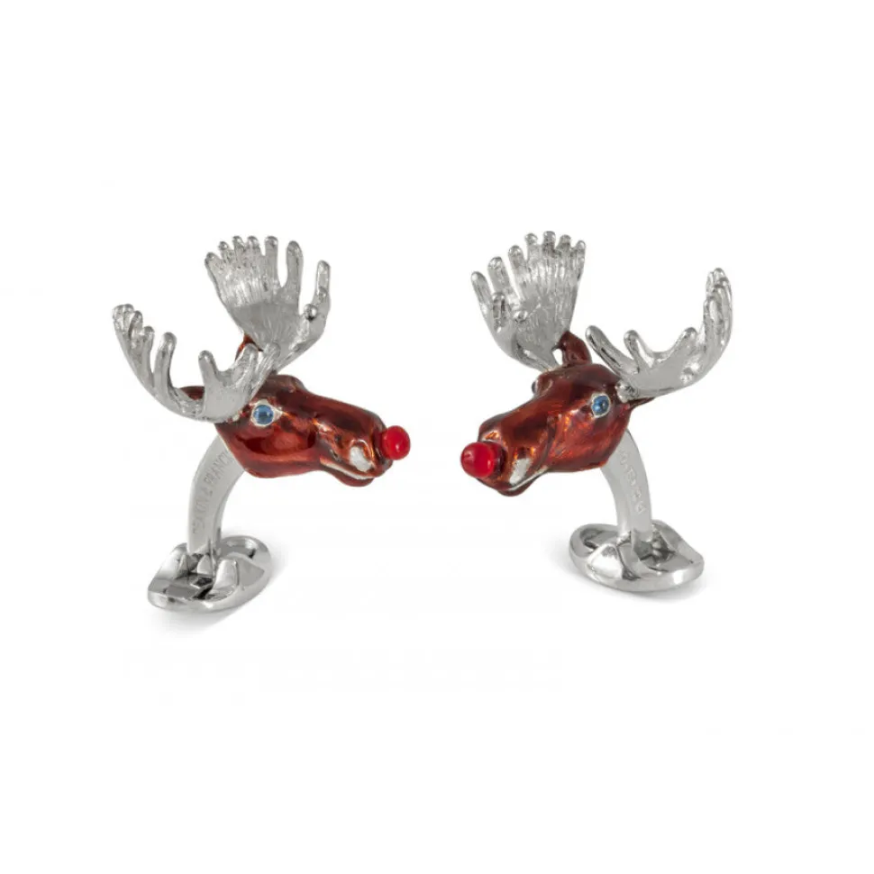 Sterling Silver Christmas Moose Cufflinks with Red Noses