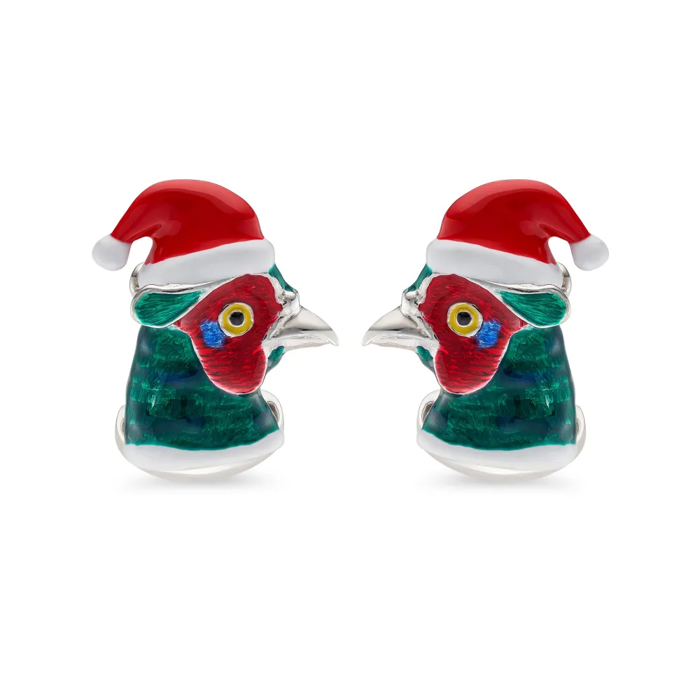 Sterling Silver Christmas Pheasant Cufflinks