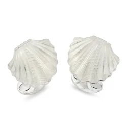 Sterling Silver Clam With Pearl Cufflinks