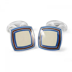 Sterling Silver Clear Enamel Cufflinks With Striped Border