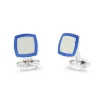 Sterling Silver Clear Enamel Cufflinks With Sky Blue Border