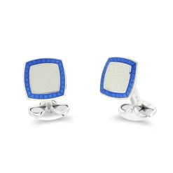 Sterling Silver Clear Enamel Cufflinks With Sky Blue Border