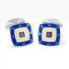 Sterling Silver Clear Enamel Cufflinks With Blue Spot Border