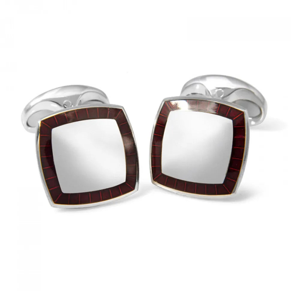 Sterling Silver Cufflinks with Red Enamel Border