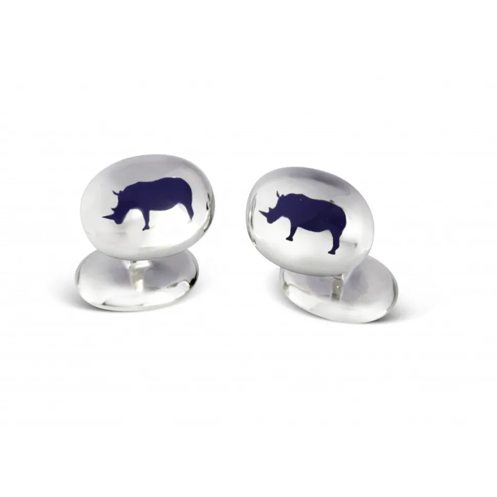Sterling Silver Cufflinks with Rhino Emblem