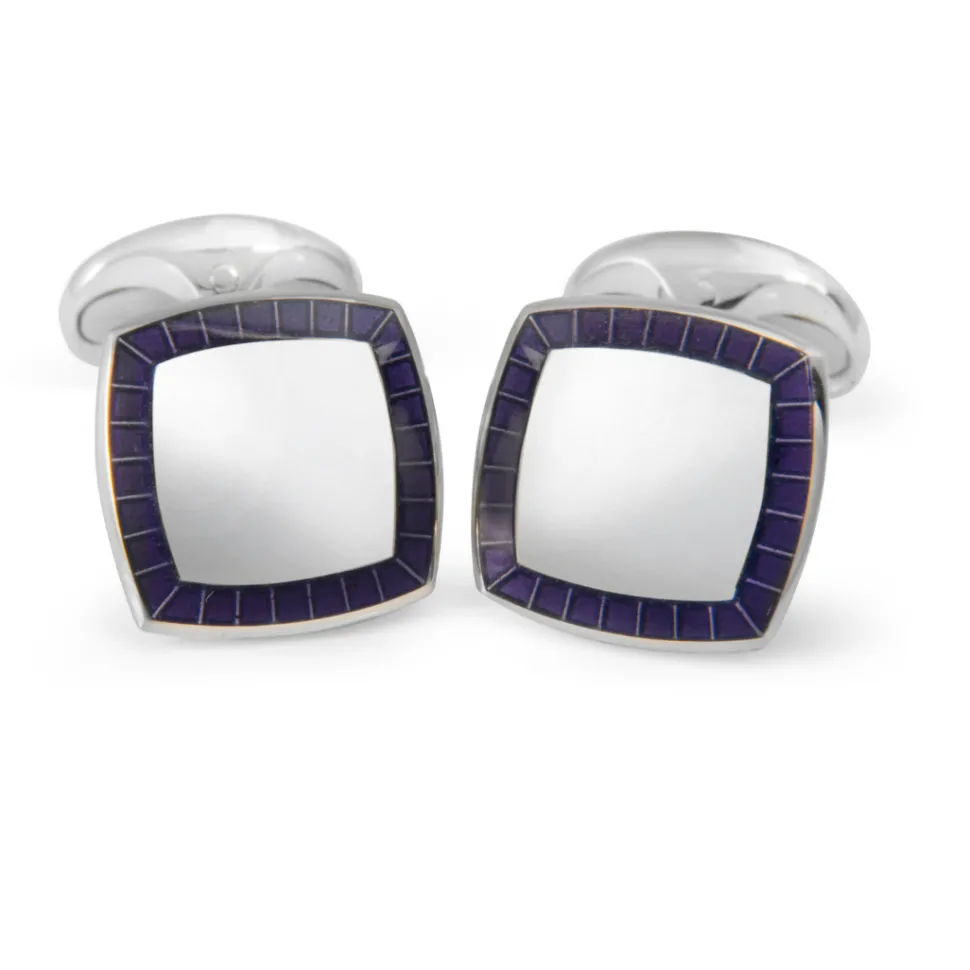 Sterling Silver Cufflinks With Purple Enamel Border