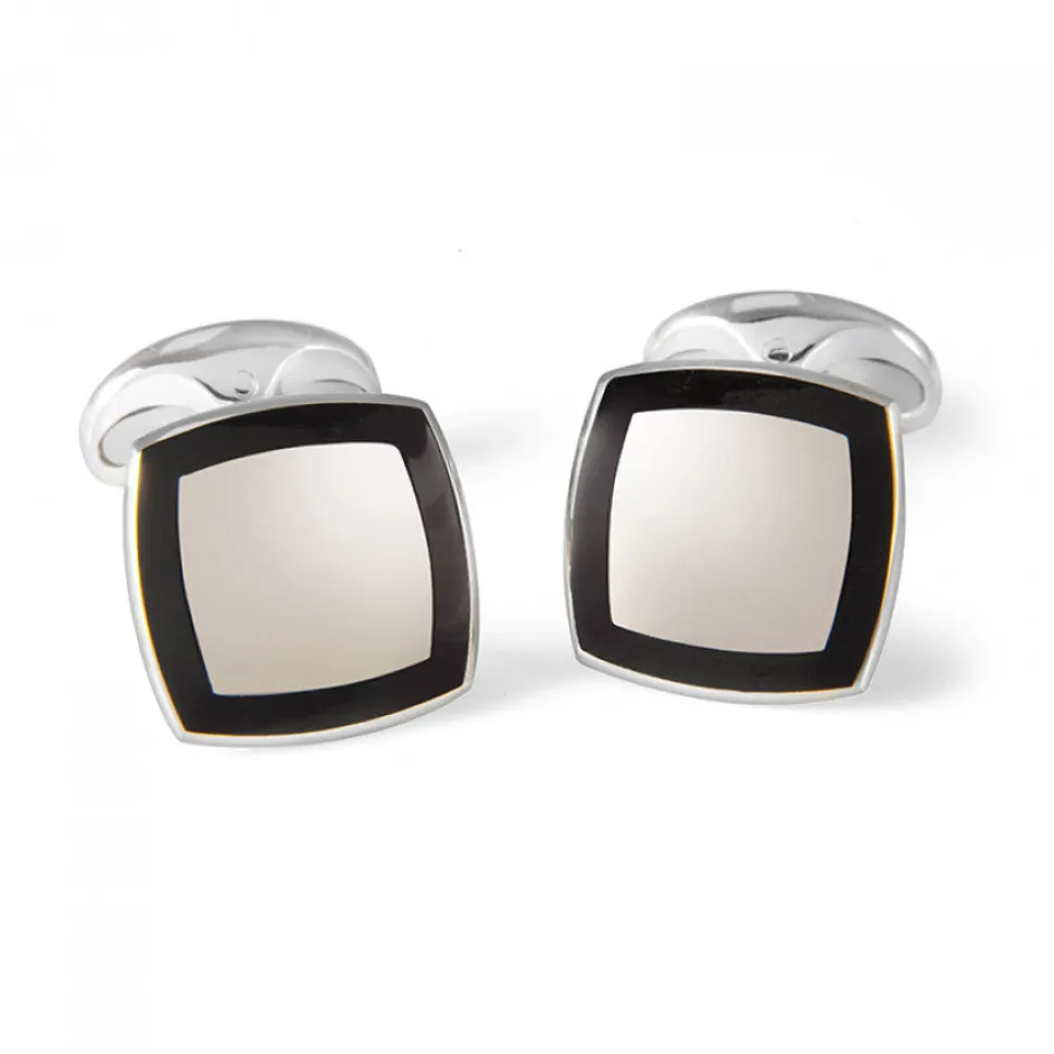 Sterling Silver Cufflinks with Black Enamel Border