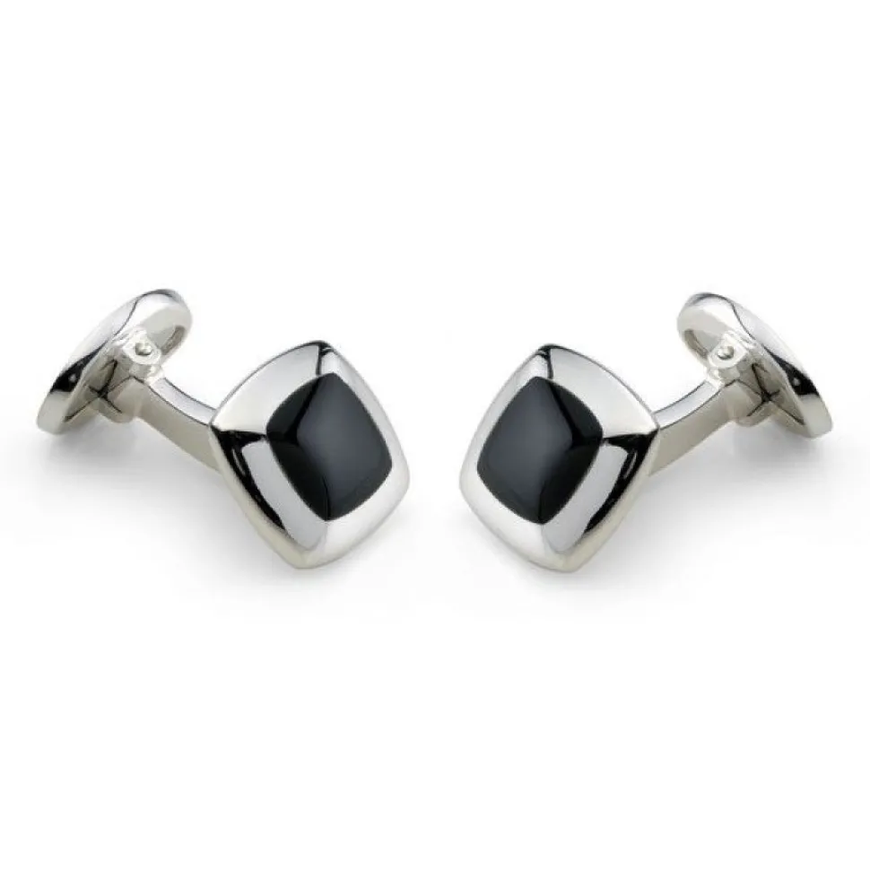 Sterling Silver Cushion Cufflinks with Onyx Inlay