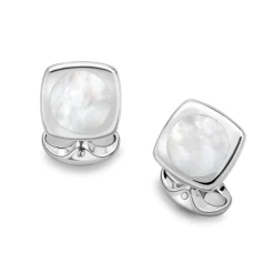 Sterling Silver Cushion Shape Cufflinks With Round Mother-of-Pearl Inl