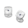 Sterling Silver Cushion Shape Cufflinks With Round Mother-of-Pearl And
