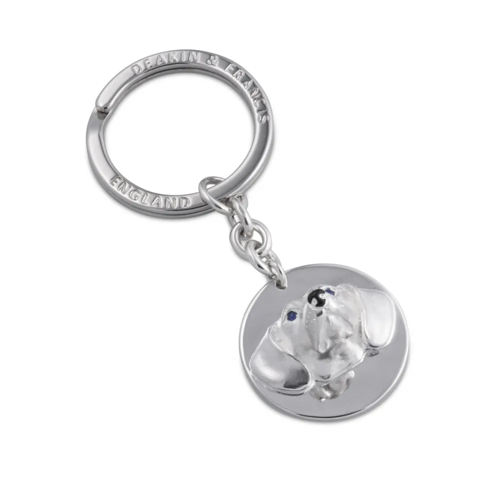 Sterling Silver Dachshund Keyring With Sapphire Eyes