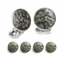 Sterling Silver Dark Grey Haze Enamel Dress Stud Set