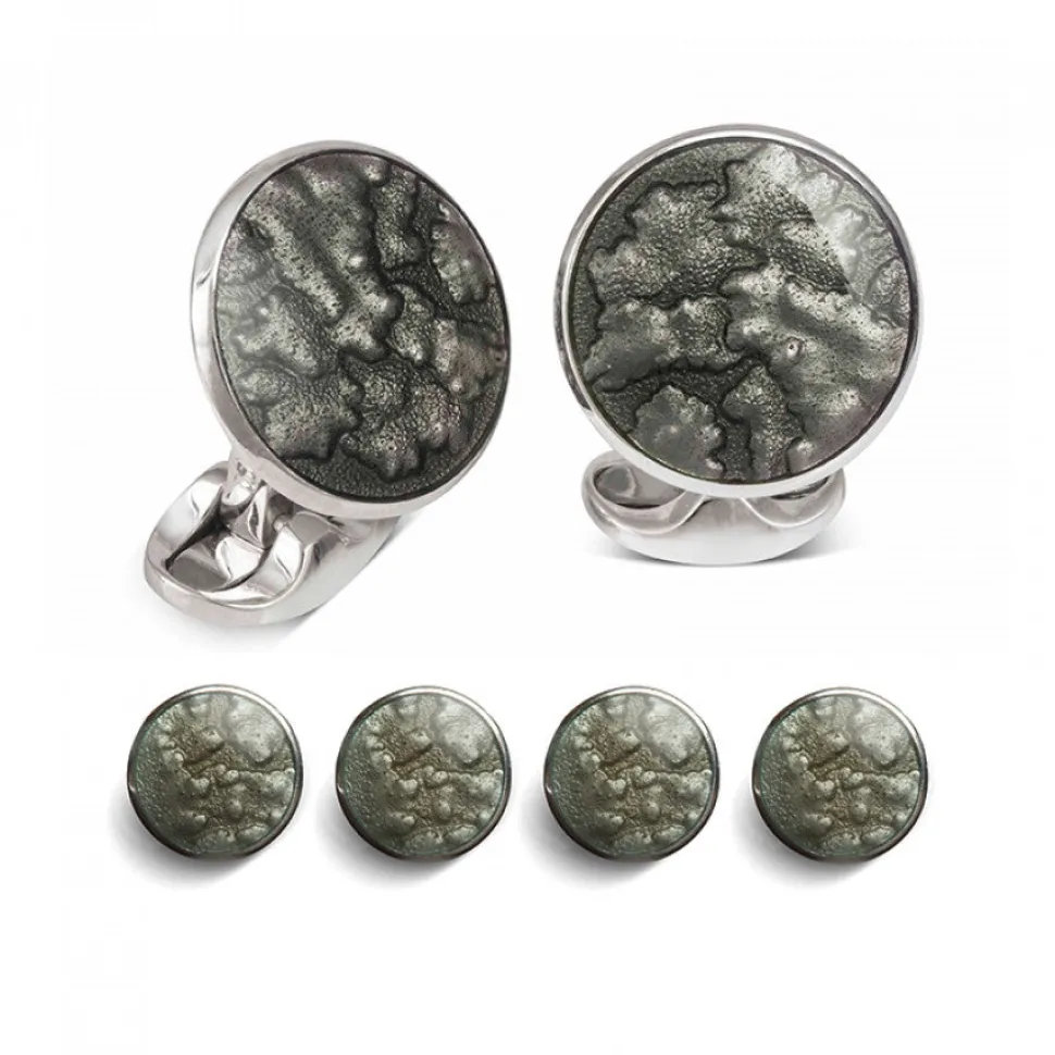 Sterling Silver Dark Grey Haze Enamel Dress Stud Set