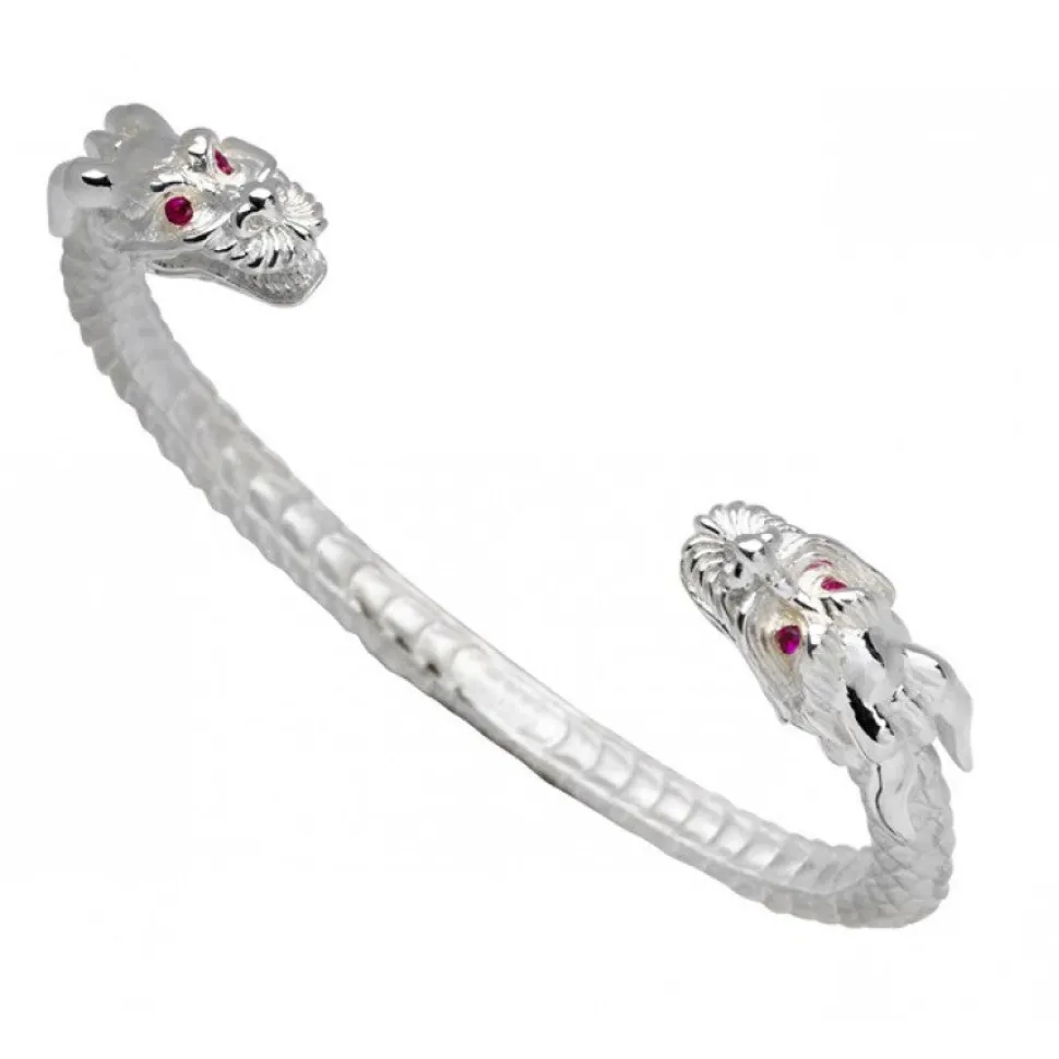 Sterling Silver Dragon Bangle With Ruby Eyes