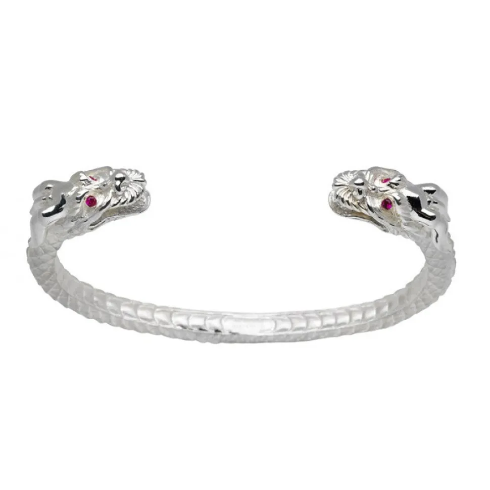 Sterling Silver Dragon Bangle With Ruby Eyes