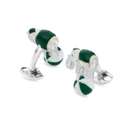Sterling Silver Elephant On A Ball Cufflinks - Green