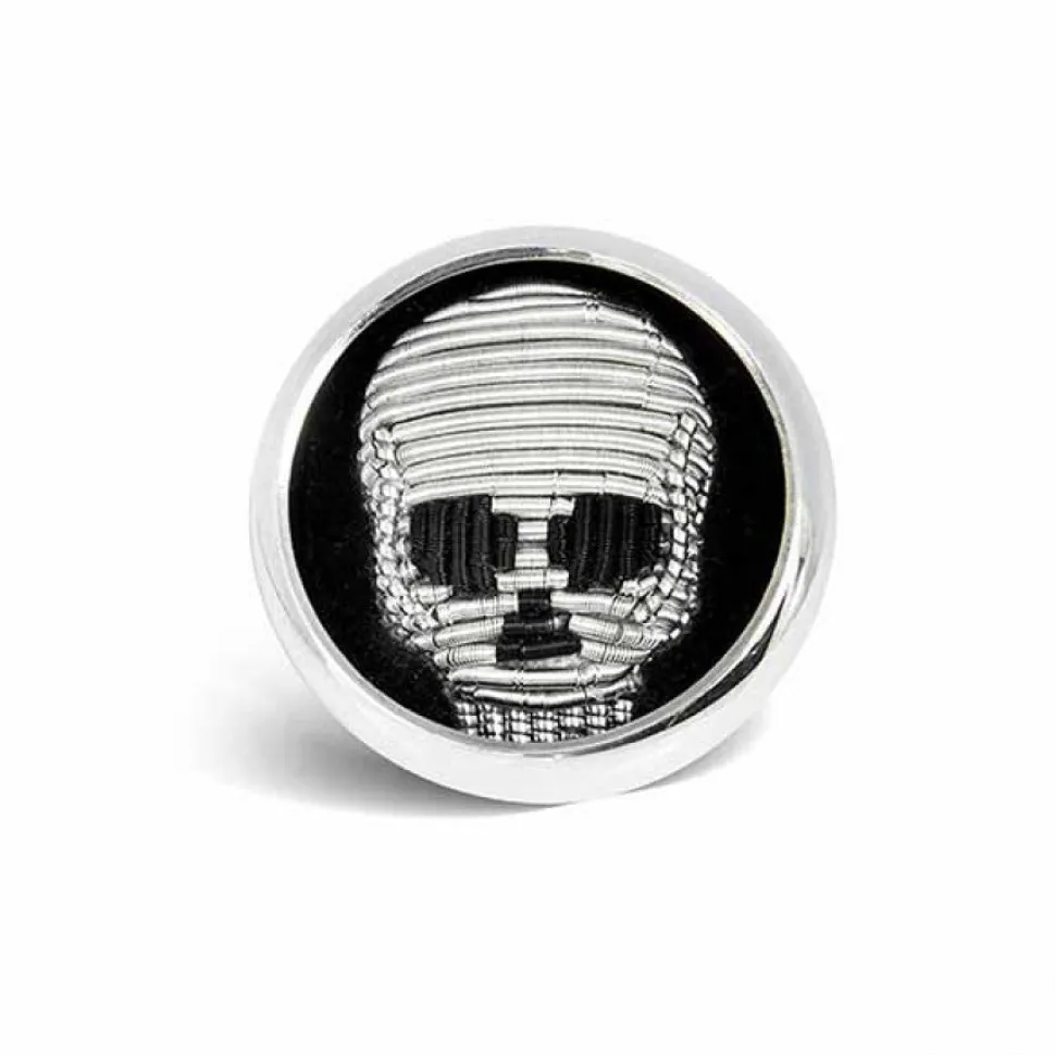 Sterling Silver Embroidered Skull Lapel Pin