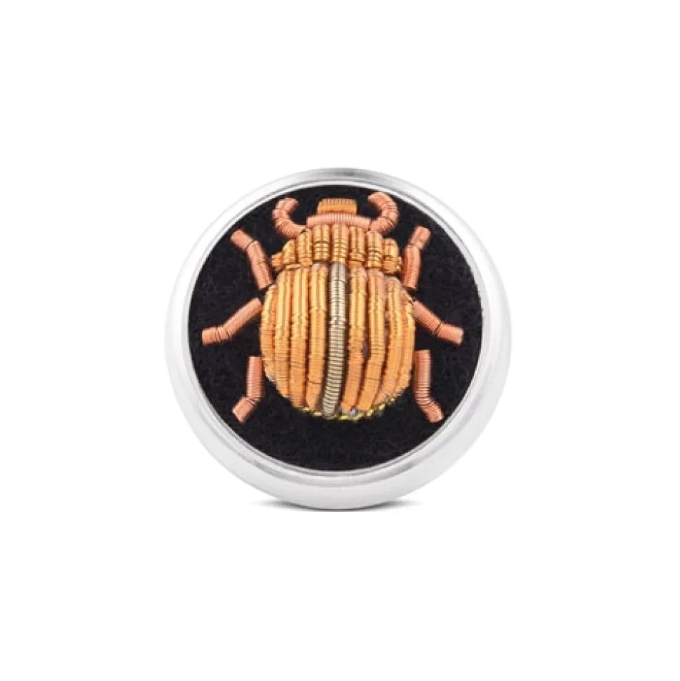 Sterling Silver Embroidered Orange Bug Lapel Pin