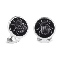 Sterling Silver Embroidered Black And Grey Bug Cufflinks
