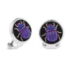 Sterling Silver Embroidered Light And Dark Purple Bug Cufflinks