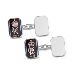 Sterling Silver Enamel And Plain Oblong Chain Link Coronation Cufflink