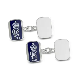 Sterling Silver Enamel And Plain Oblong Chain Link Coronation Cufflink