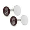 Sterling Silver Enamel And Plain Oval Chain Link Coronation Cufflinks