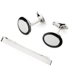 Sterling Silver Enamel Cufflinks and Tie Slide Set