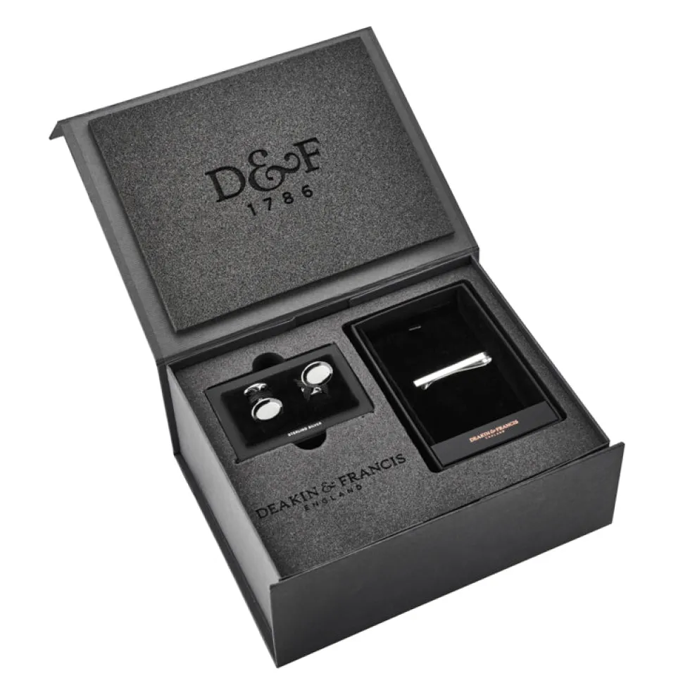 Sterling Silver Enamel Cufflinks and Tie Slide Set