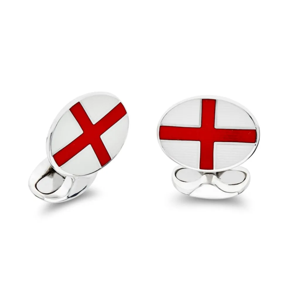 Sterling Silver Enamel English Flag Cufflinks