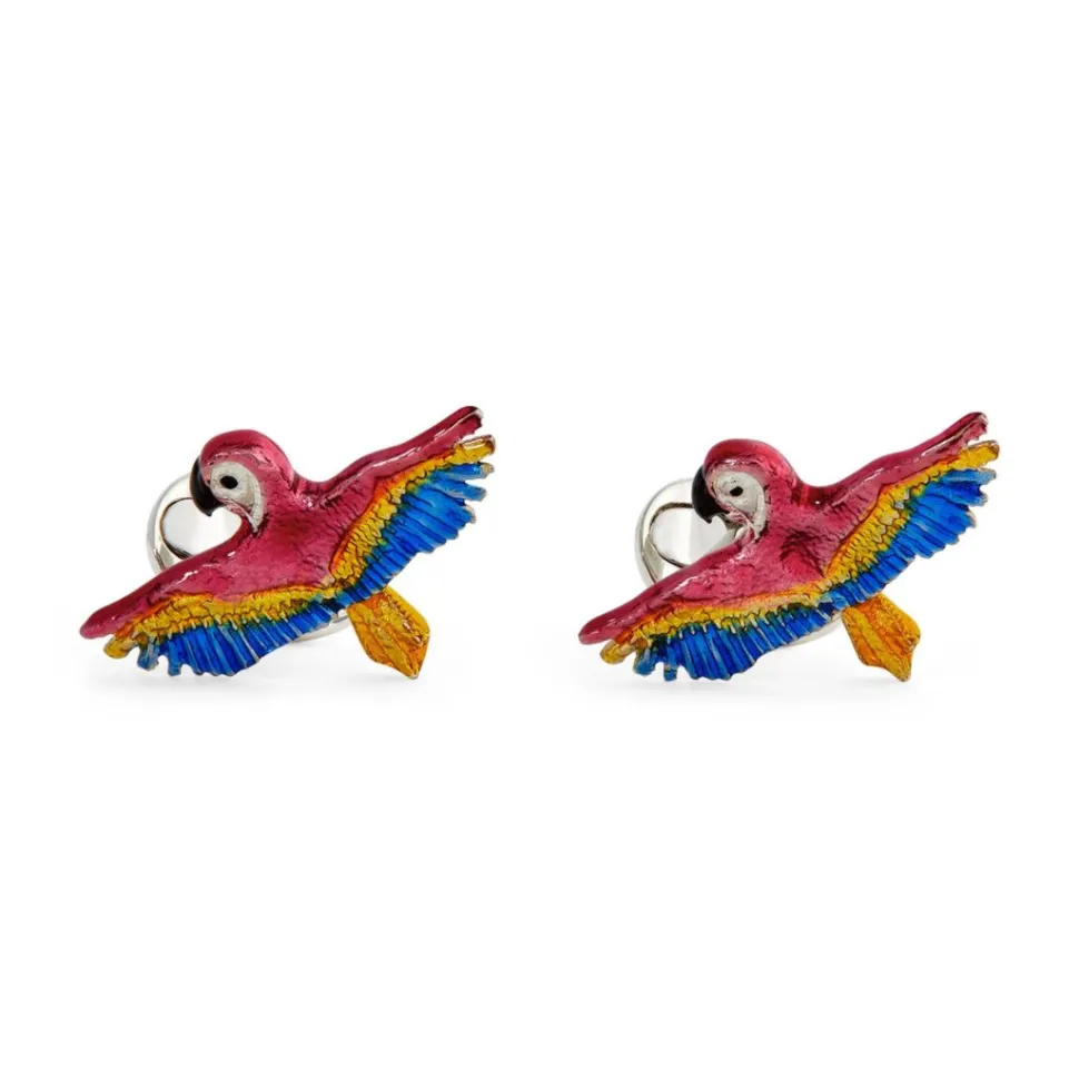 Sterling Silver Enamel Parrot Cufflinks