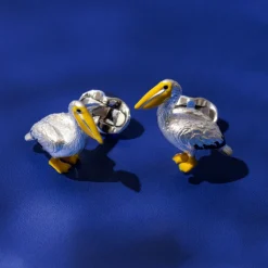 Sterling Silver Enamel Pelican Cufflinks
