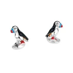Sterling Silver Enamel Puffin Cufflinks