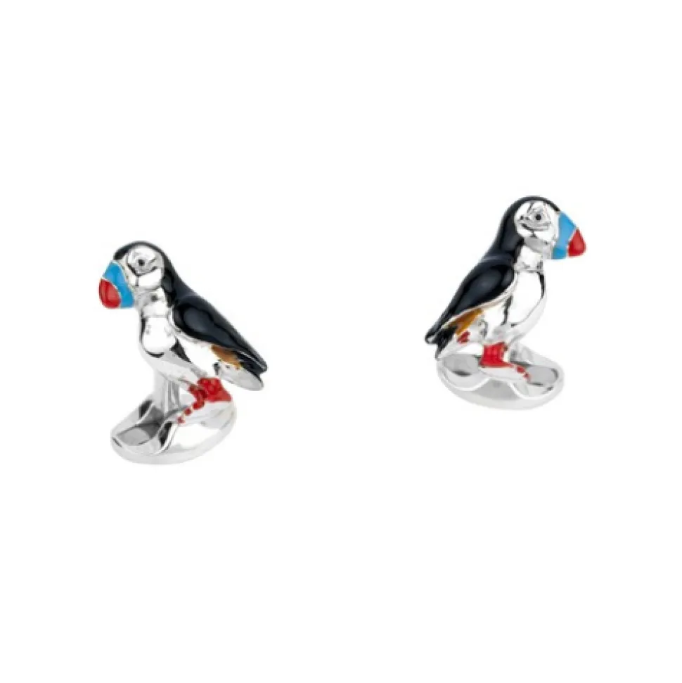 Sterling Silver Enamel Puffin Cufflinks
