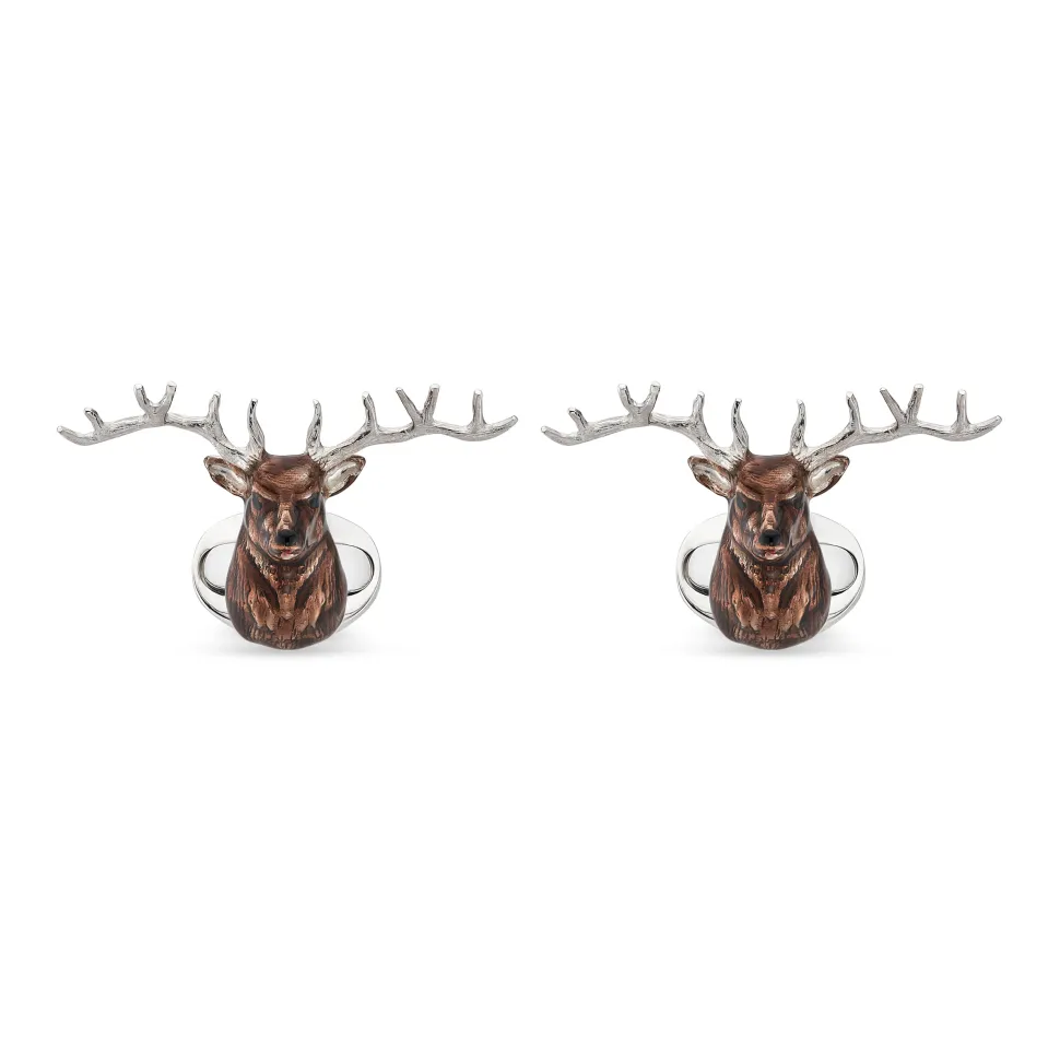 Sterling Silver Enamel Stag Cufflinks