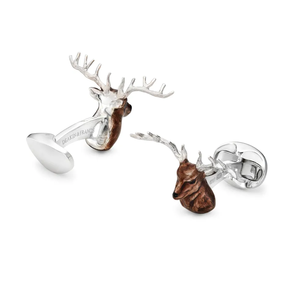 Sterling Silver Enamel Stag Cufflinks