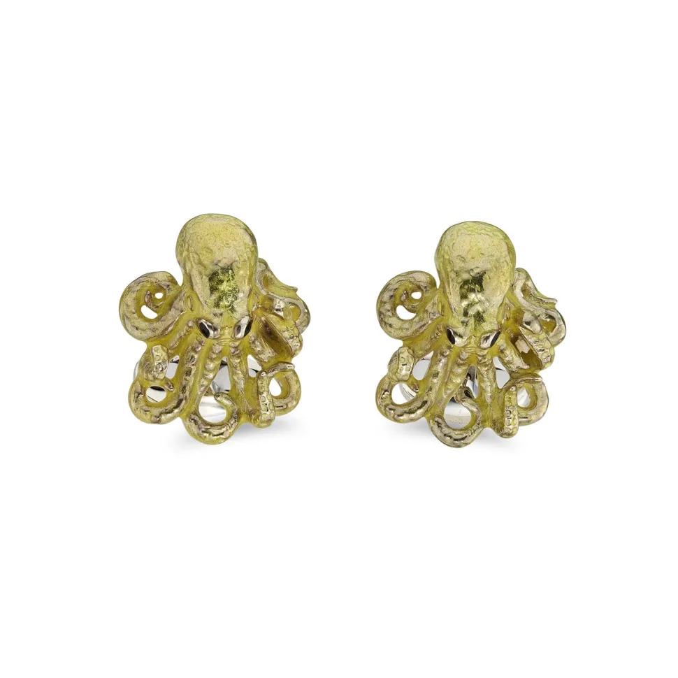 Sterling Silver Enamelled Octopus Cufflinks - Yellow Cufflinks