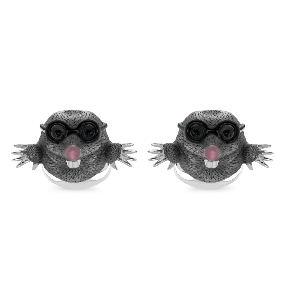 Sterling Silver Enamelled Mole Cufflinks