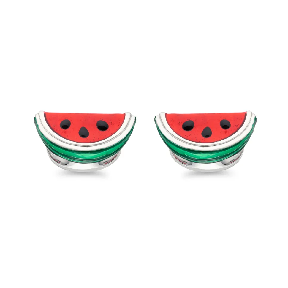 Sterling Silver Enamelled Watermelon Wedge Cufflinks