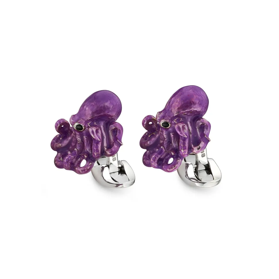 Sterling Silver Enamelled Octopus Cufflinks - Purple Cufflinks