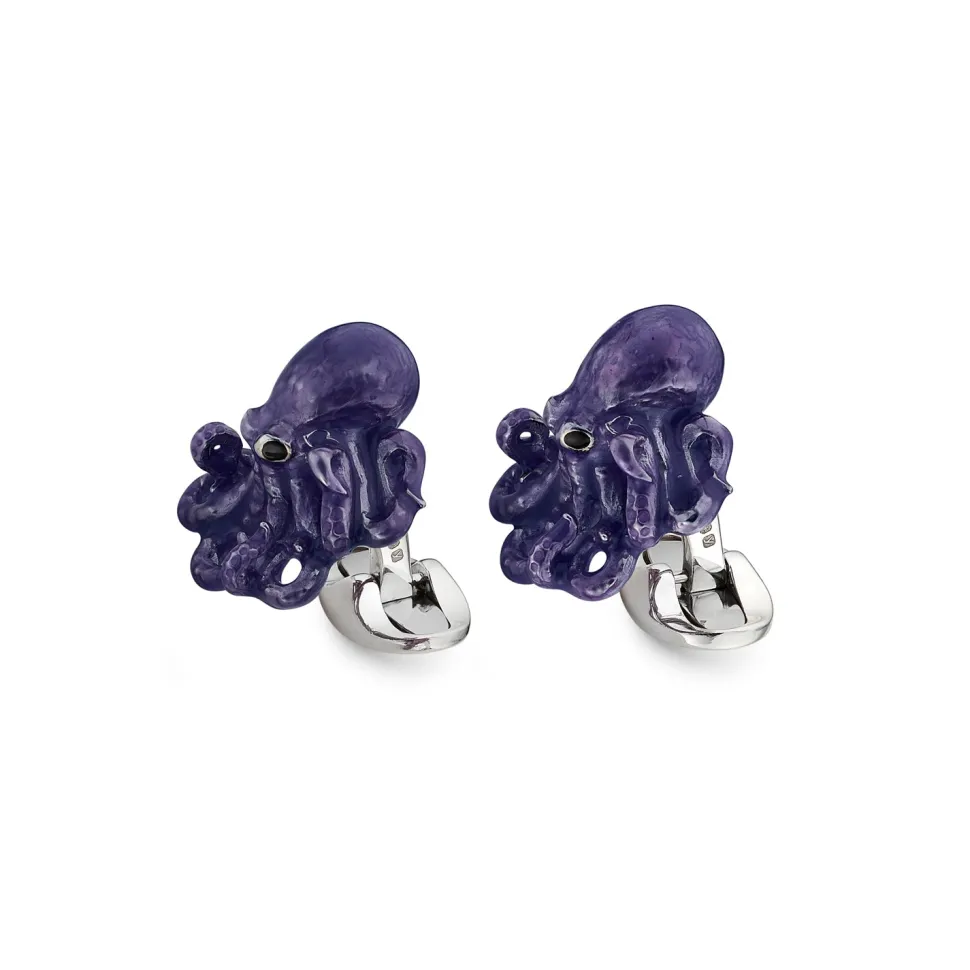 Sterling Silver Enamelled Octopus Cufflinks - Blue Cufflinks