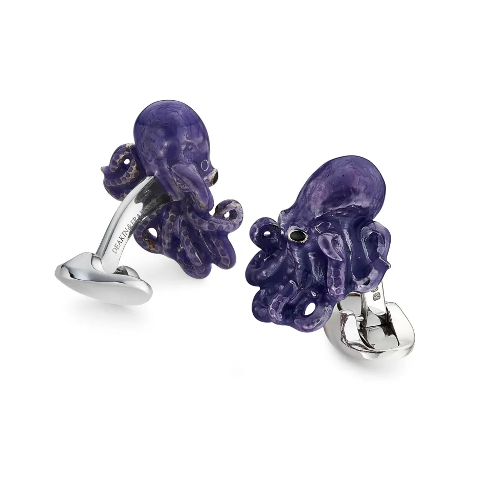 Sterling Silver Enamelled Octopus Cufflinks - Blue Cufflinks