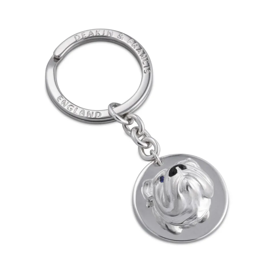 Sterling Silver English Bulldog Keyring With Sapphire Eyes