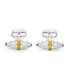 Sterling Silver Fancy Bar Cufflinks With Yellow Enamel Centre And Sapp