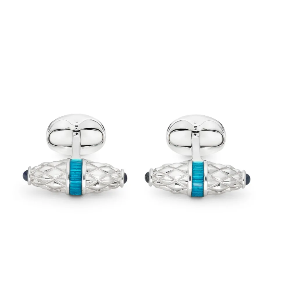 Sterling Silver Fancy Bar Cufflinks With Turquoise Enamel Centre And S